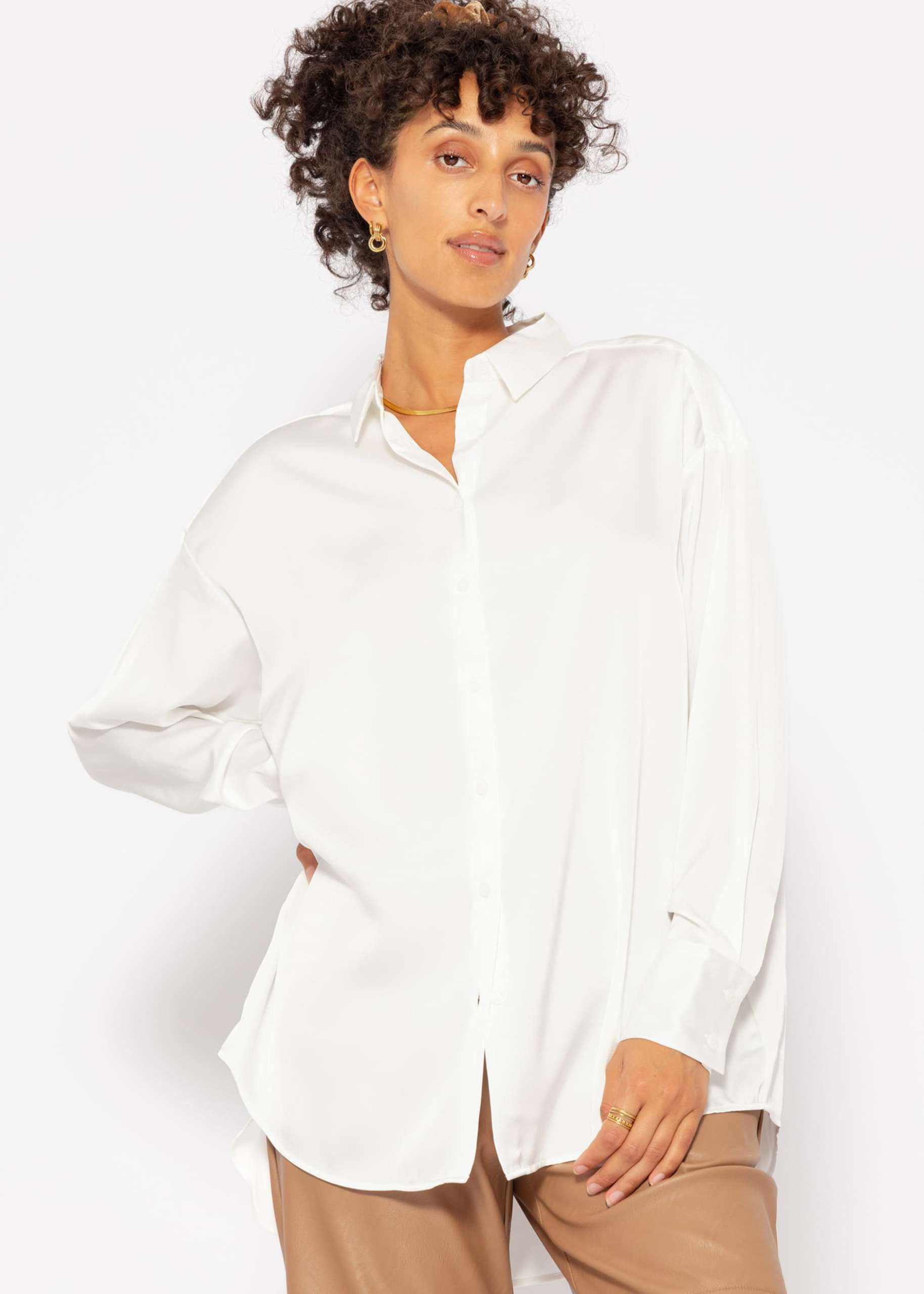 Oversize satin blouse - offwhite