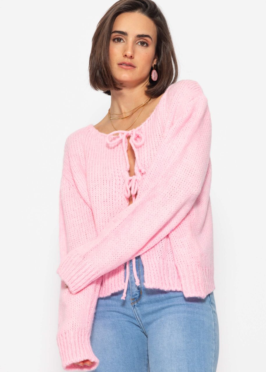 Cardigan with bow fastening - baby pink