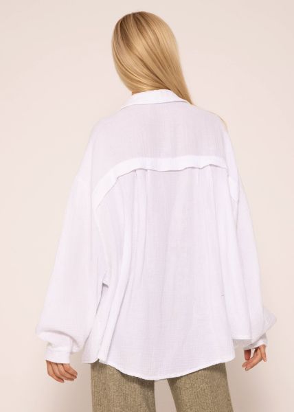 Muslin blouse oversize, short, white