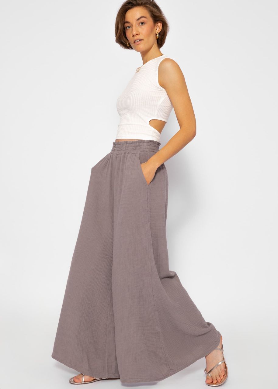 Muslin pants with wide leg - taupe