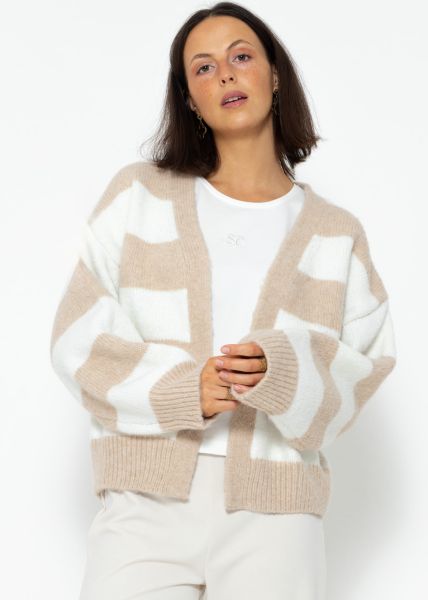Oversize cardigan with block stripes - beige-offwhite