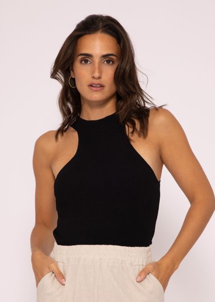 Knitted top with round neck, black