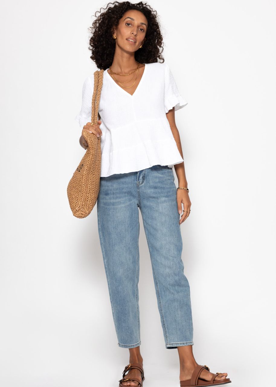 Muslin shirt with flounces - white