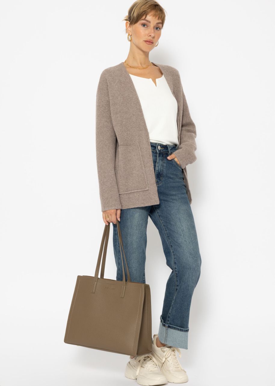 Open cardigan with patch pockets - taupe