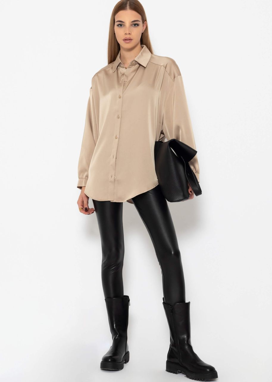 Oversized satin blouse in champagner