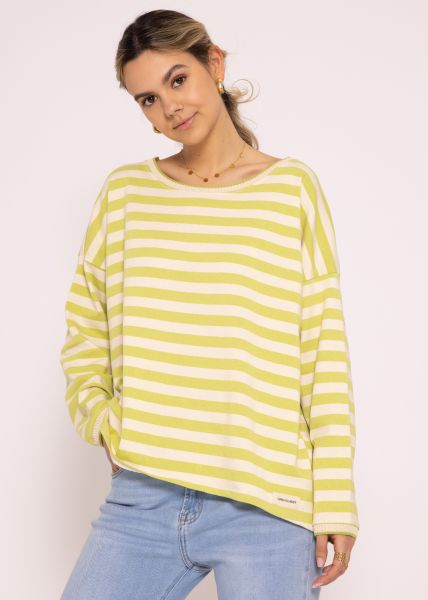 Casual long-sleeved shirt with rip cuffs, green/offwhite