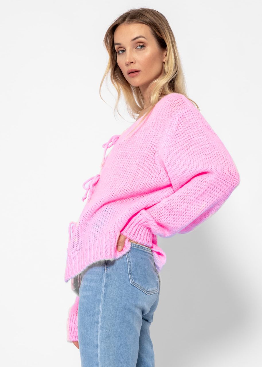 Cardigan with bow fastening - baby pink