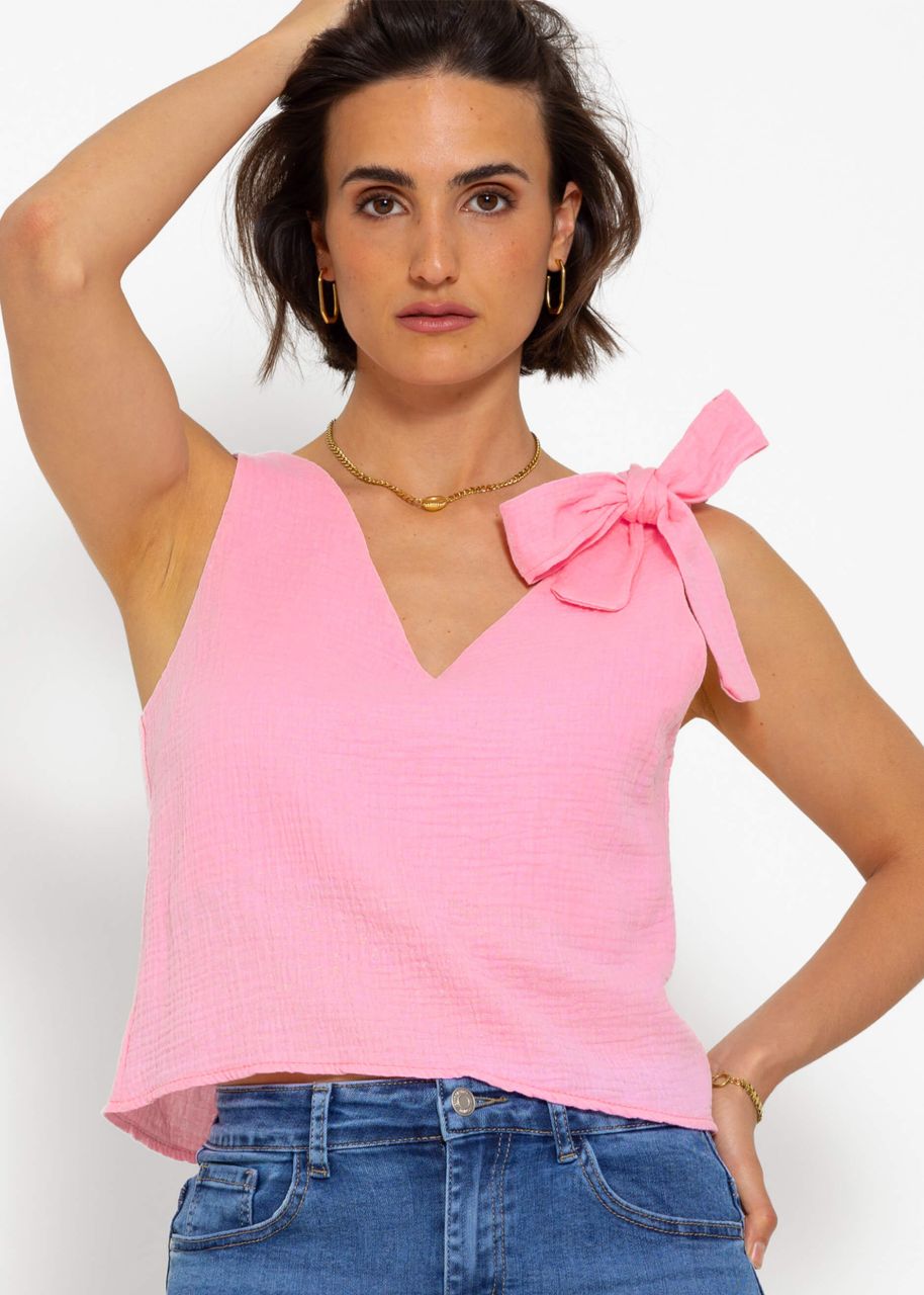 Muslin top with bow - pink