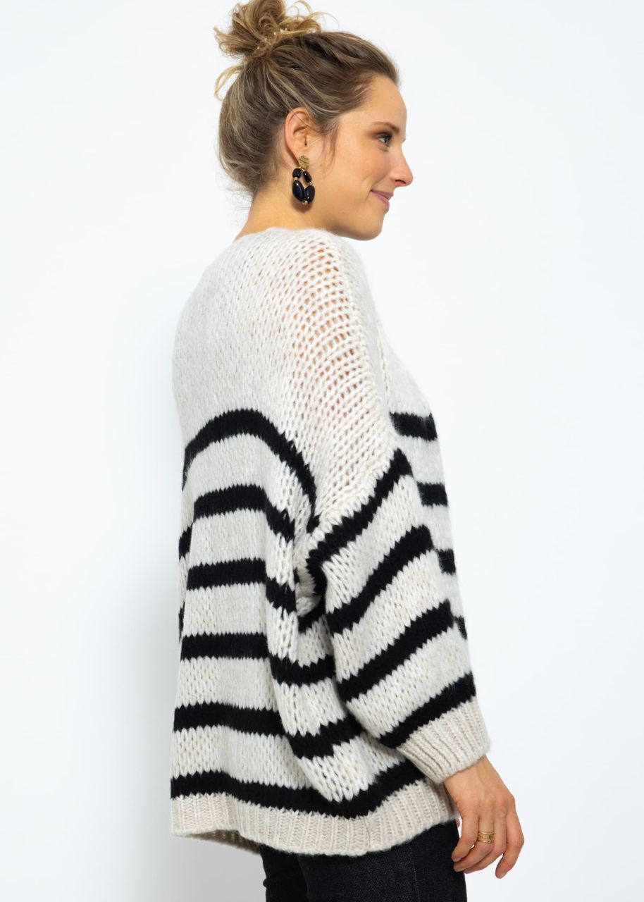 Oversized cardigan with block stripes - offwhite-black