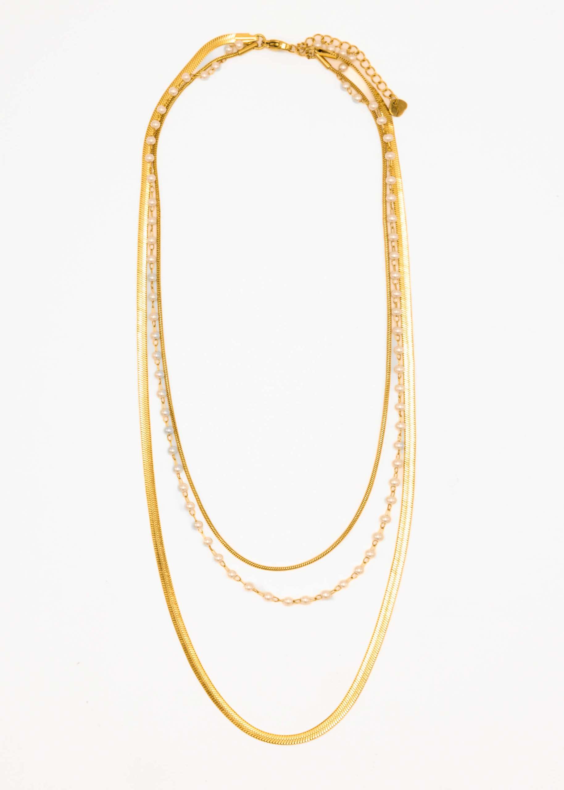 Triple layering necklace with pearls - gold