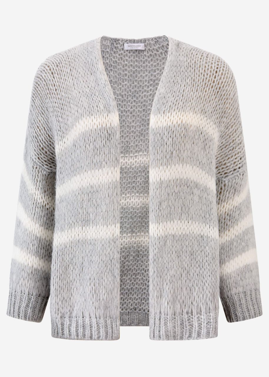 Oversize cardigan with white stripes, light grey