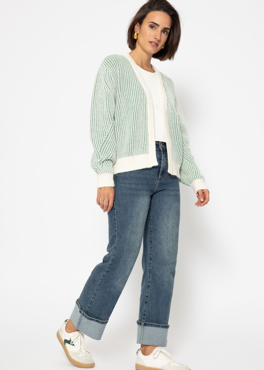 2-tone ribbed cardigan - offwhite-green