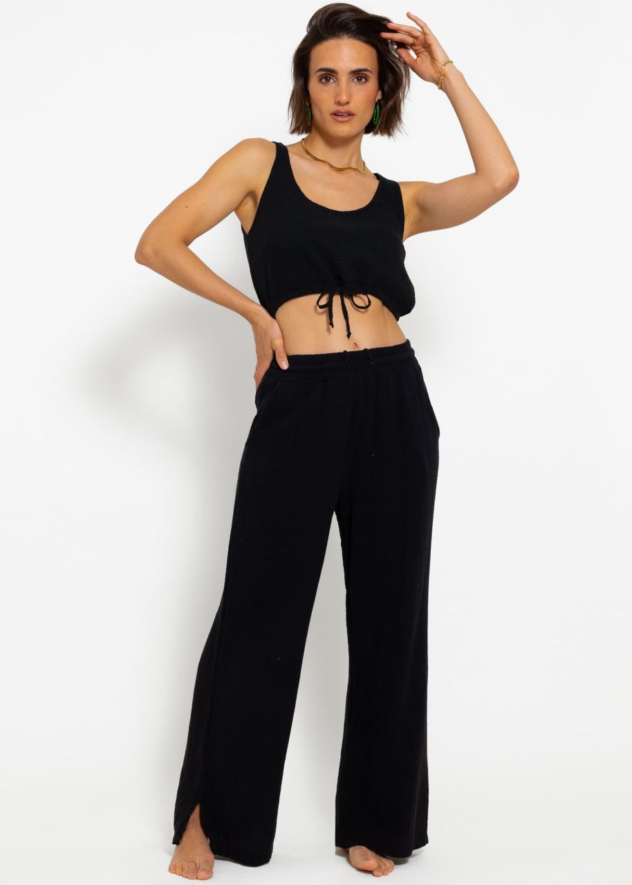 Muslin top with drawstring - black