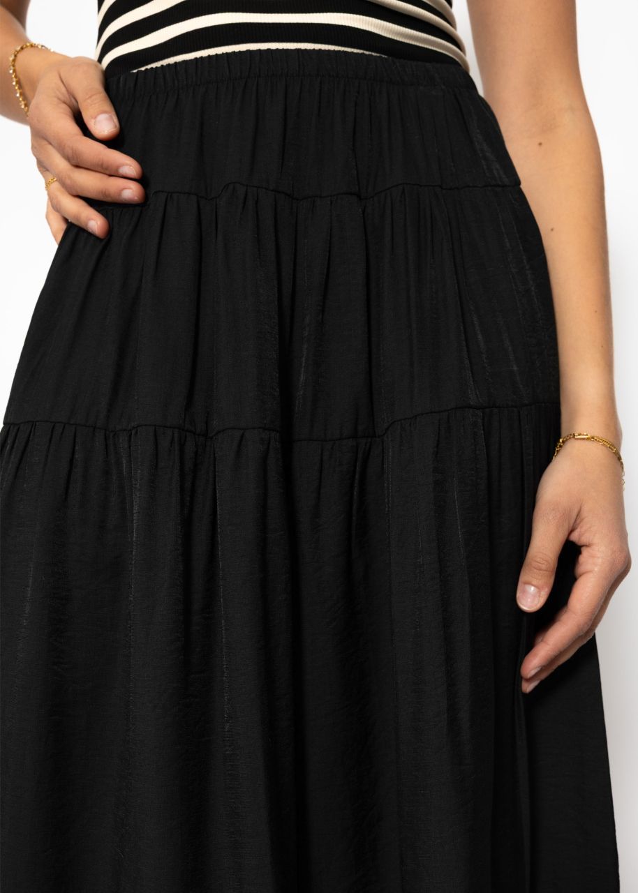 Shiny maxi flounce skirt - black