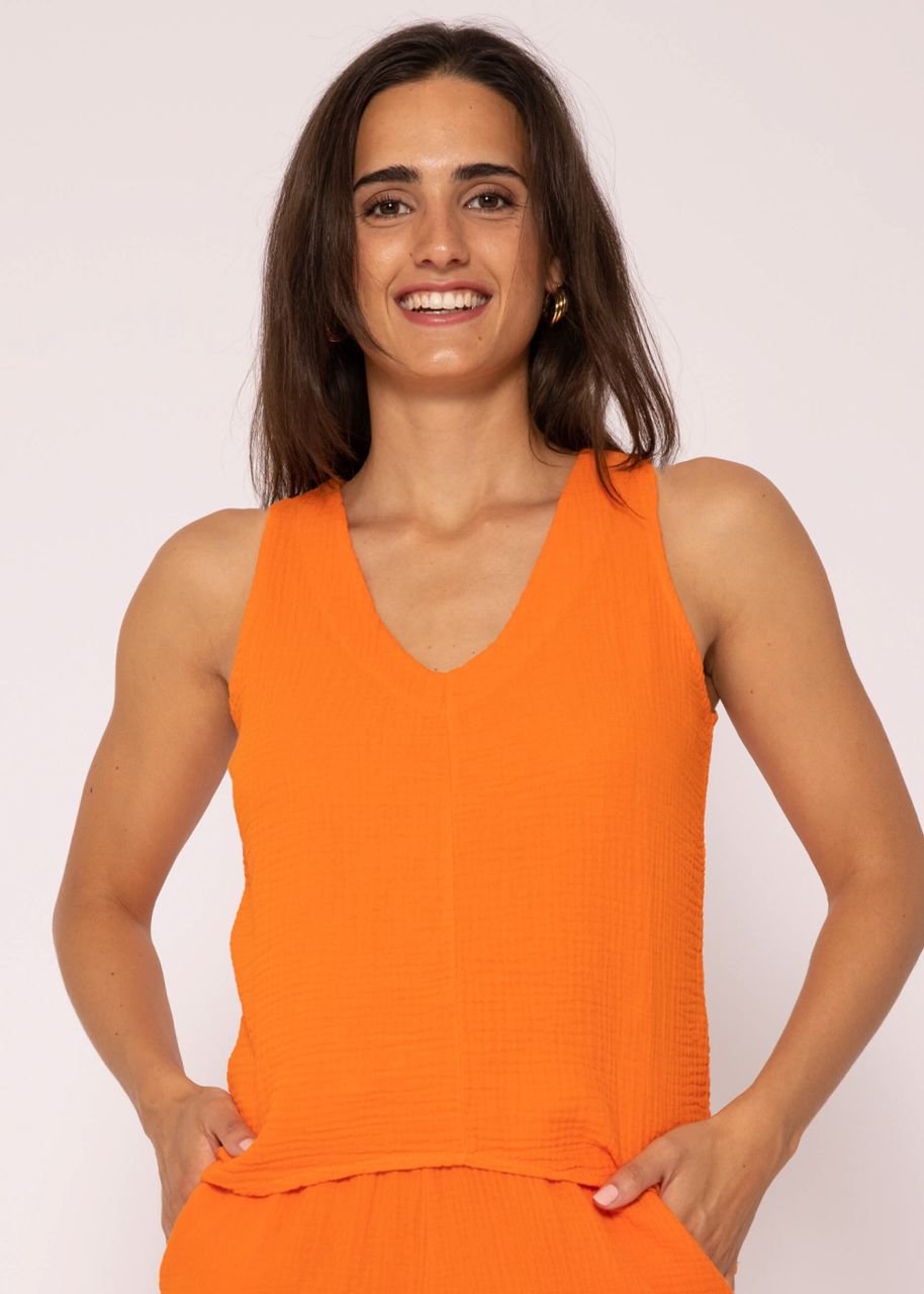 Muslin top with V-neck, orange