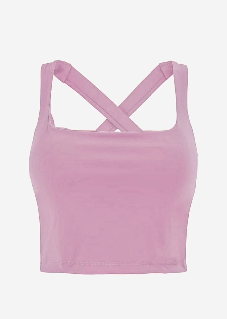 Sports bra with crossed, wide straps - dusky pink