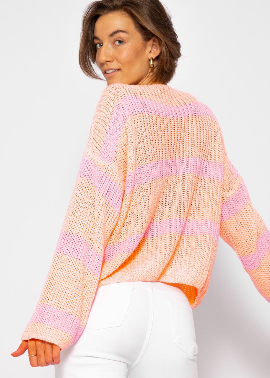 Striped cotton sweater - peach-lilac