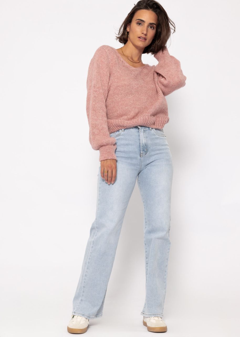 Jumper with V-neck - dusky pink