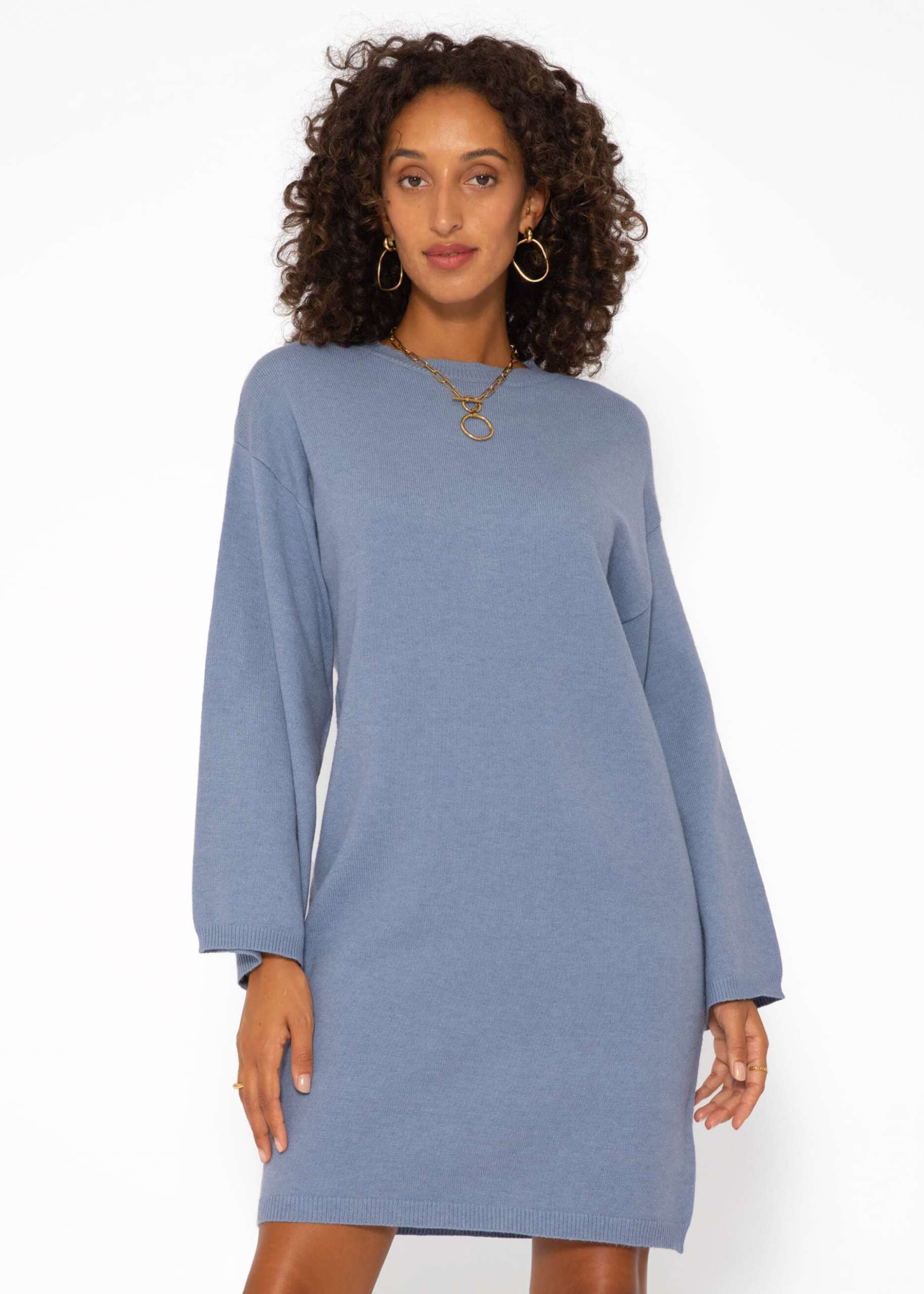 Oversize Kleid in Strick - jeansblau