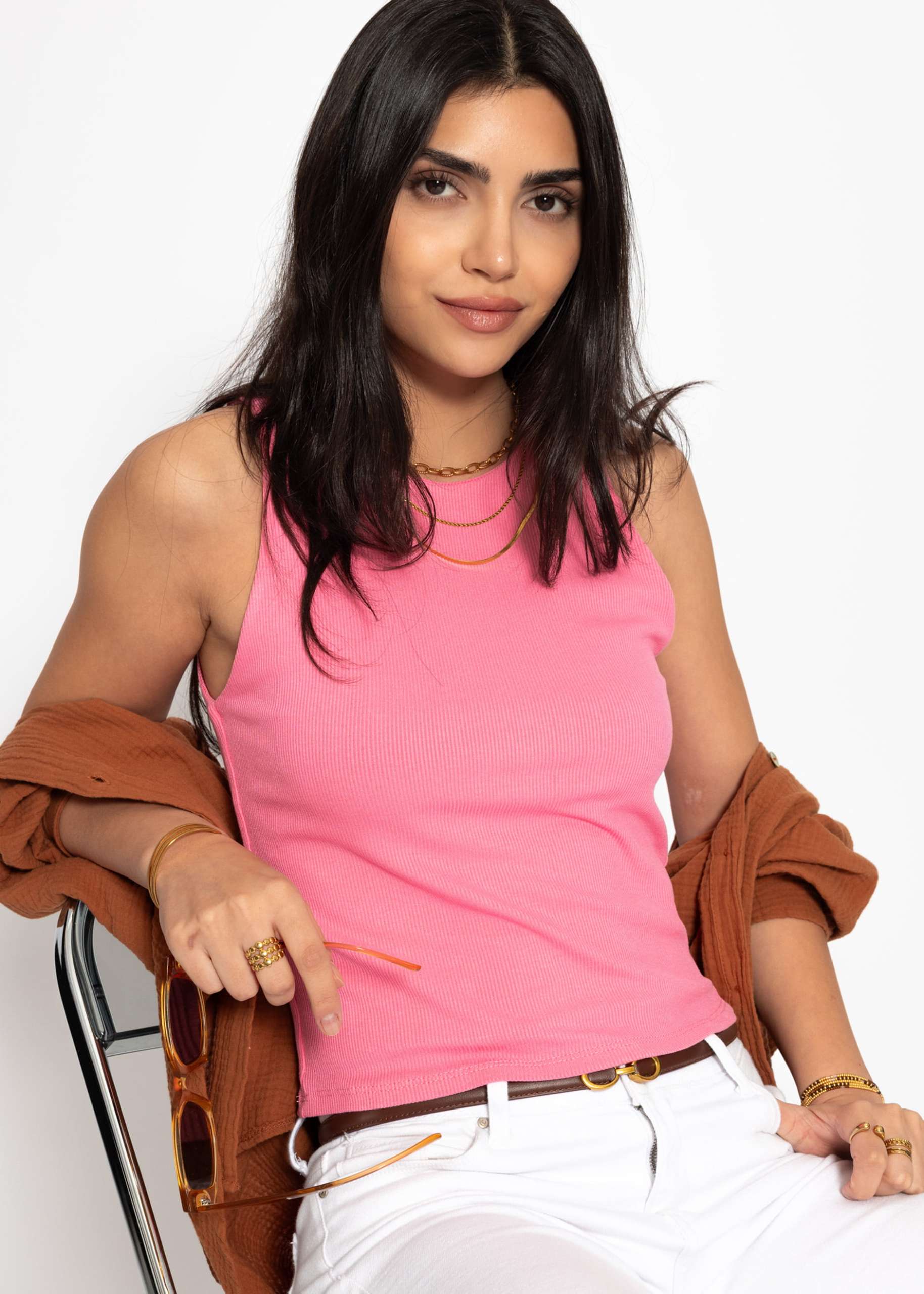 Double layer ribbed tank top - pink