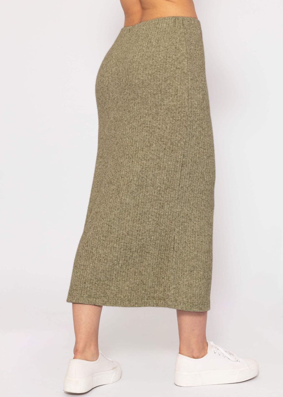 Midi length ribbed skirt - khaki