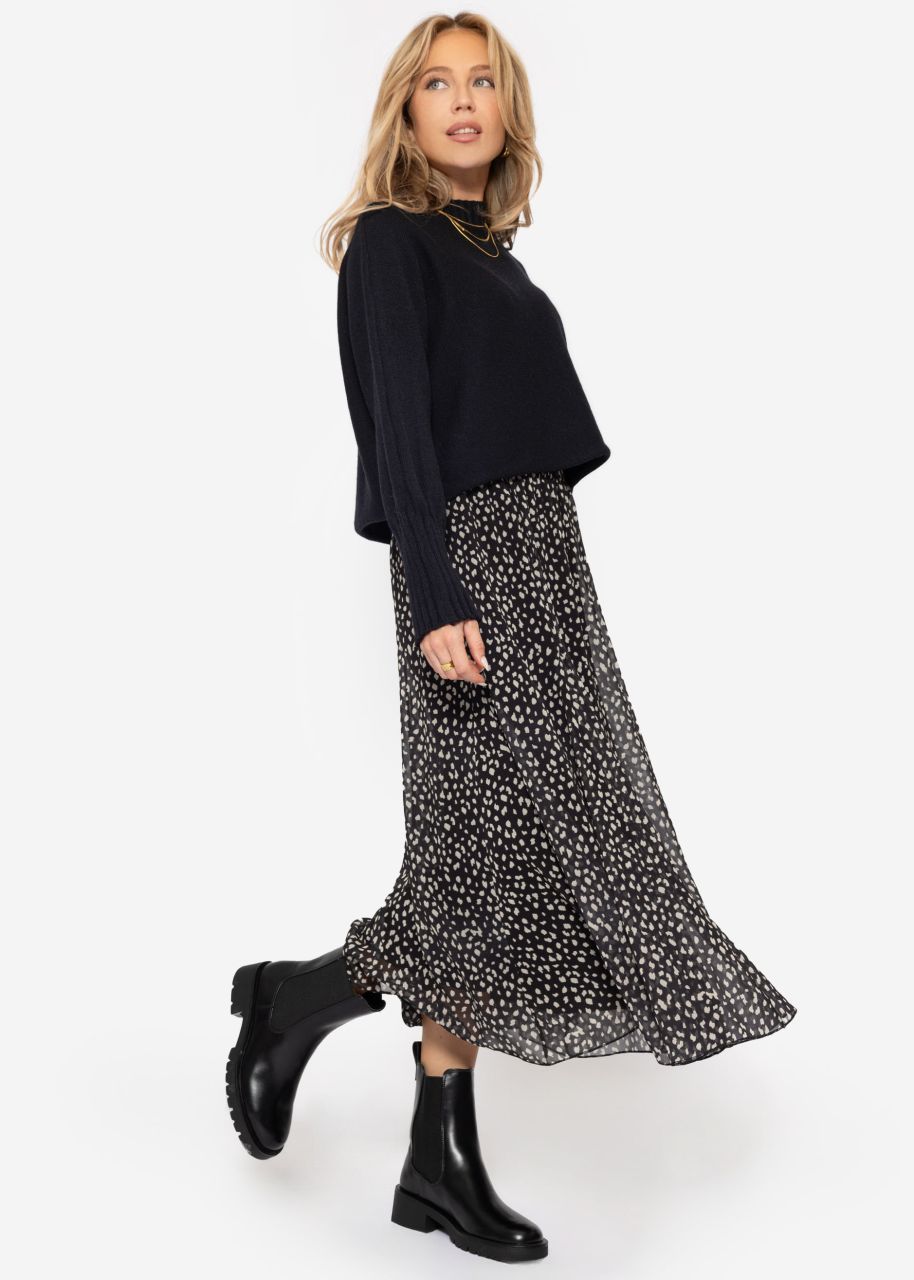 Long chiffon skirt with print - black