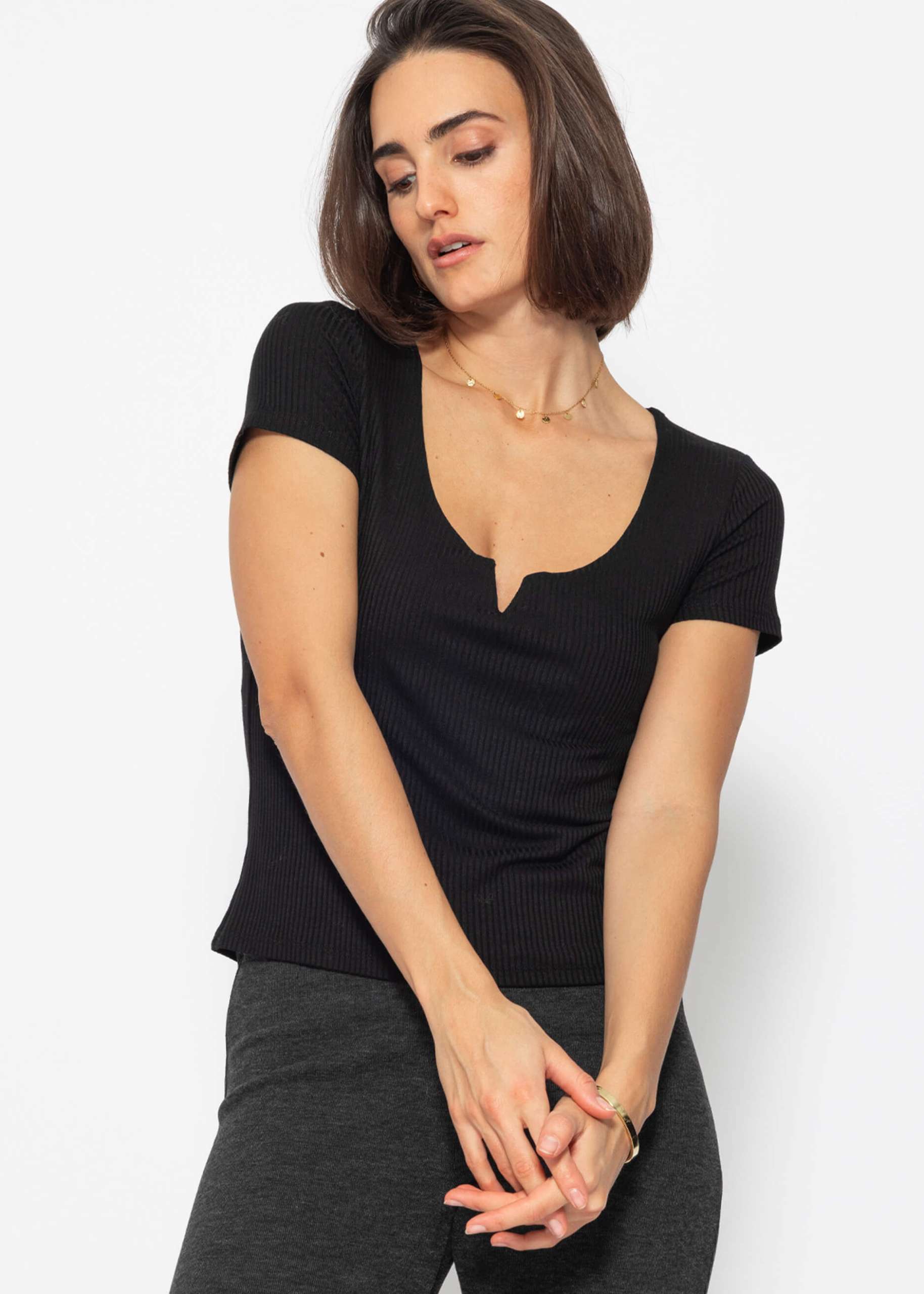 Ribbed T-shirt - black