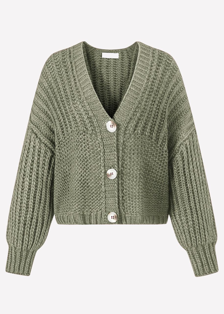 Jessica Haller Knitted cardigan with ribbed sleeves and button placket - khaki