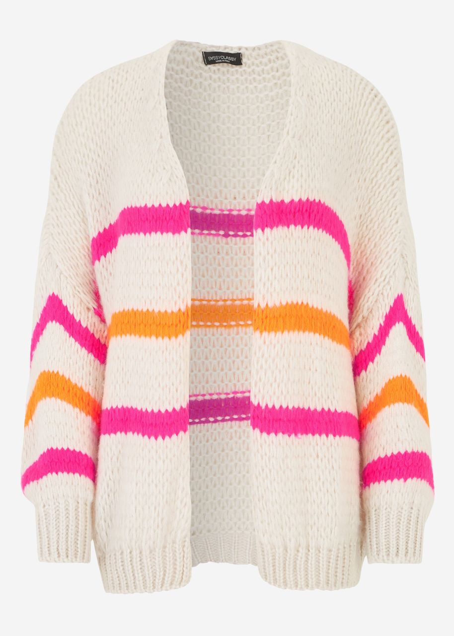 Oversize cardigan with pink and orange stripes, offwhite