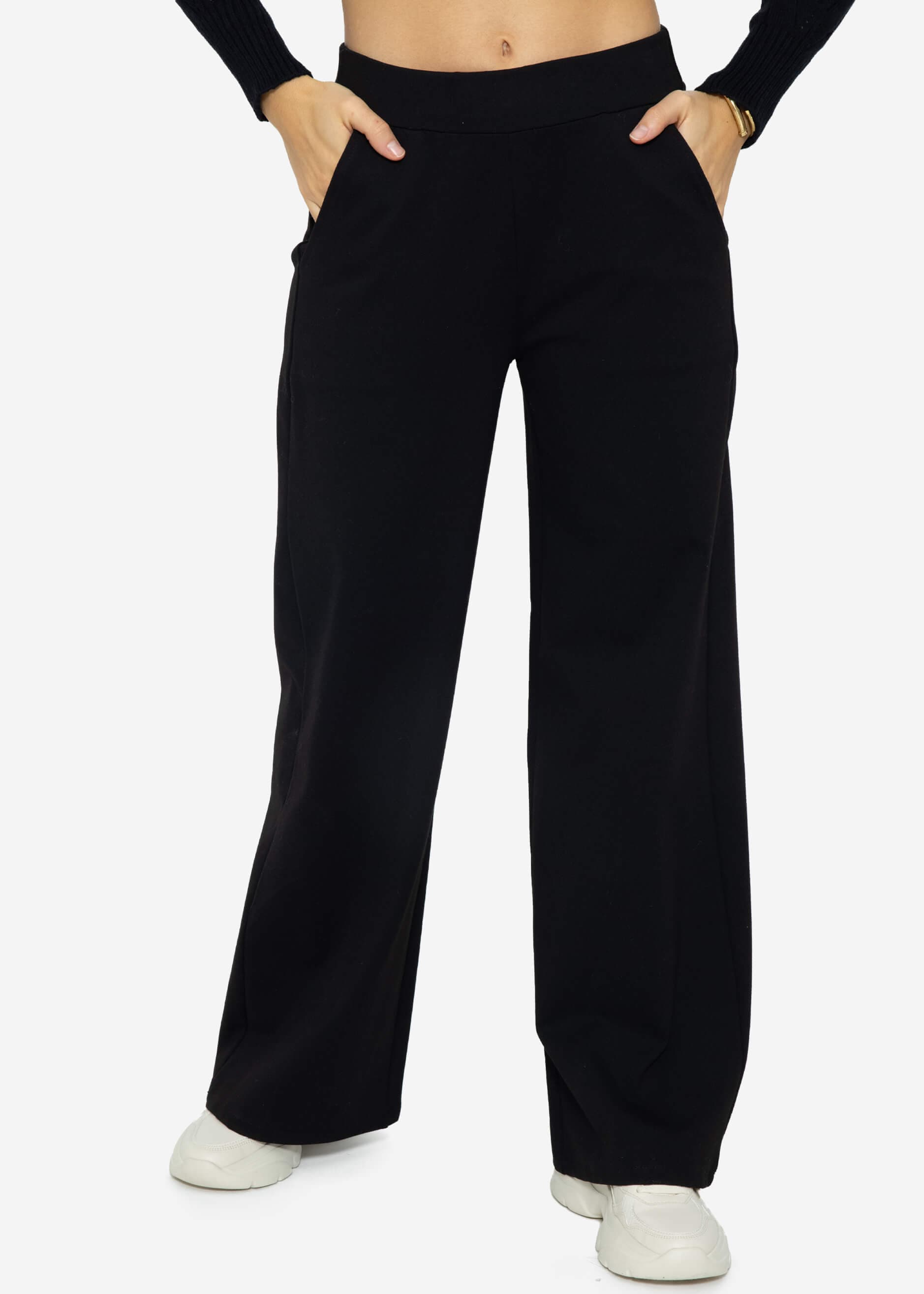 Vila Joy Wide Leg Jersey Trousers Black | Cilento Designer Wear