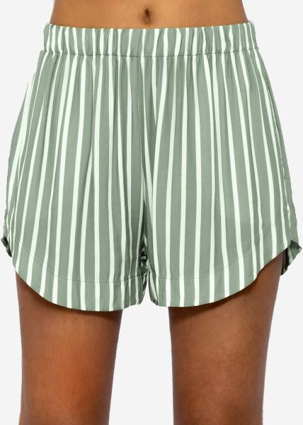 Striped viscose shorts - sage green