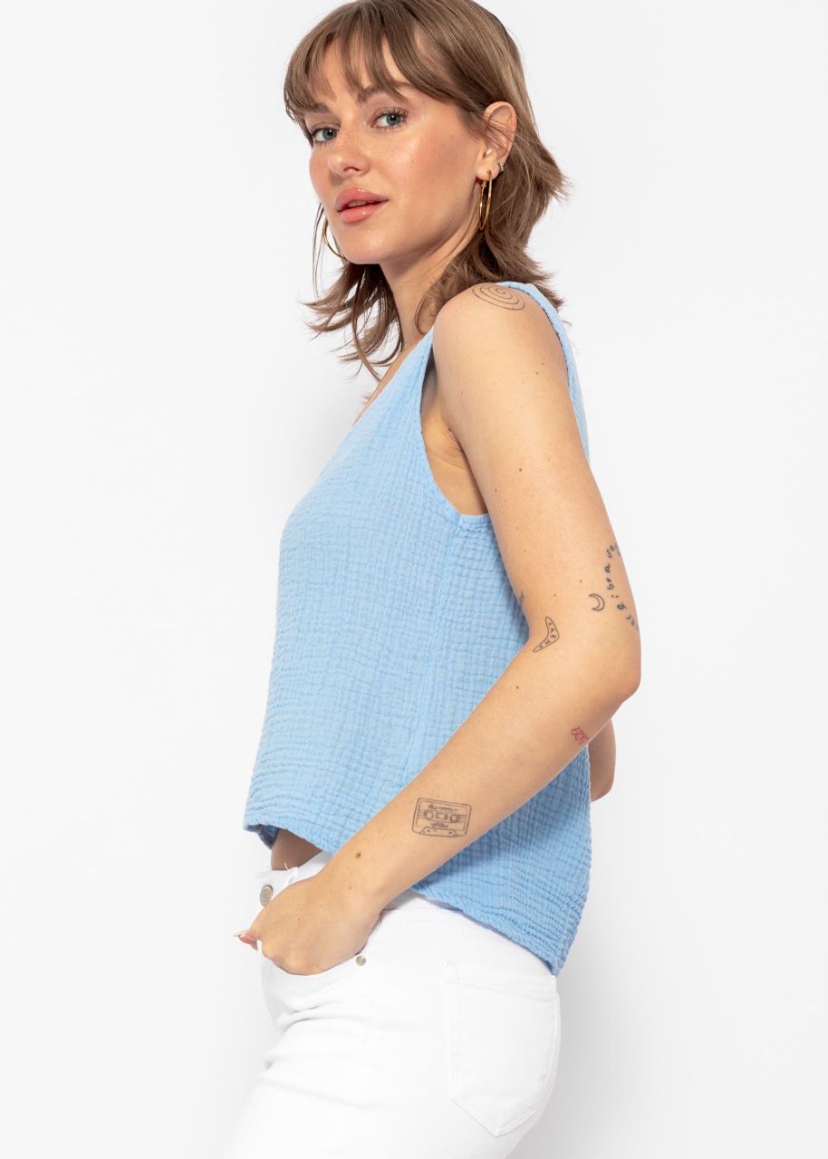 Muslin top with V-neck - light blue