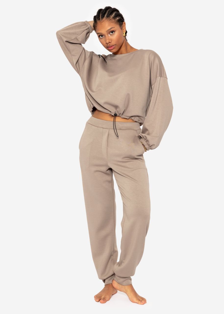 Soft crop sweatshirt with balloon sleeves - taupe