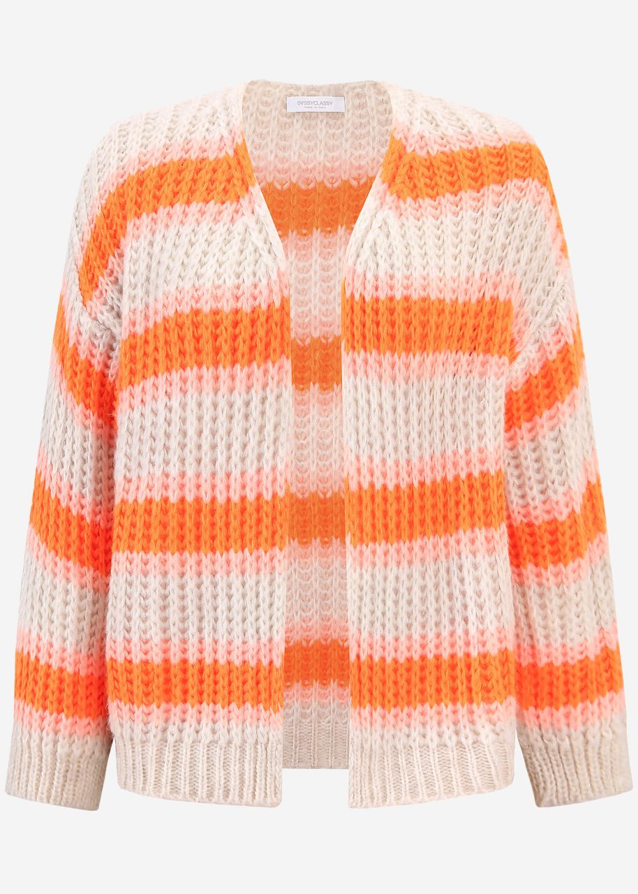 Cardigan with block stripes and balloon sleeves - offwhite-orange