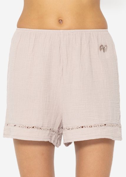 Muslin pyjama shorts with lace trim - dusky pink