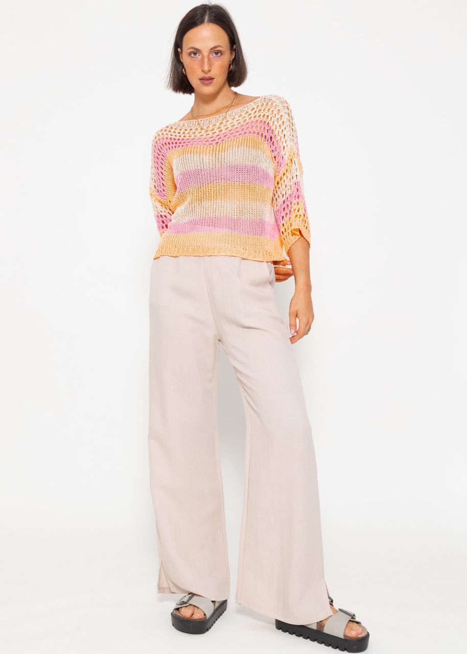 Chunky short sleeve sweater - pink-peach-beige
