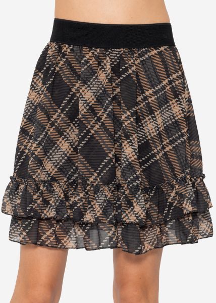 Flouncy skirt with ruffles in a check print - brown