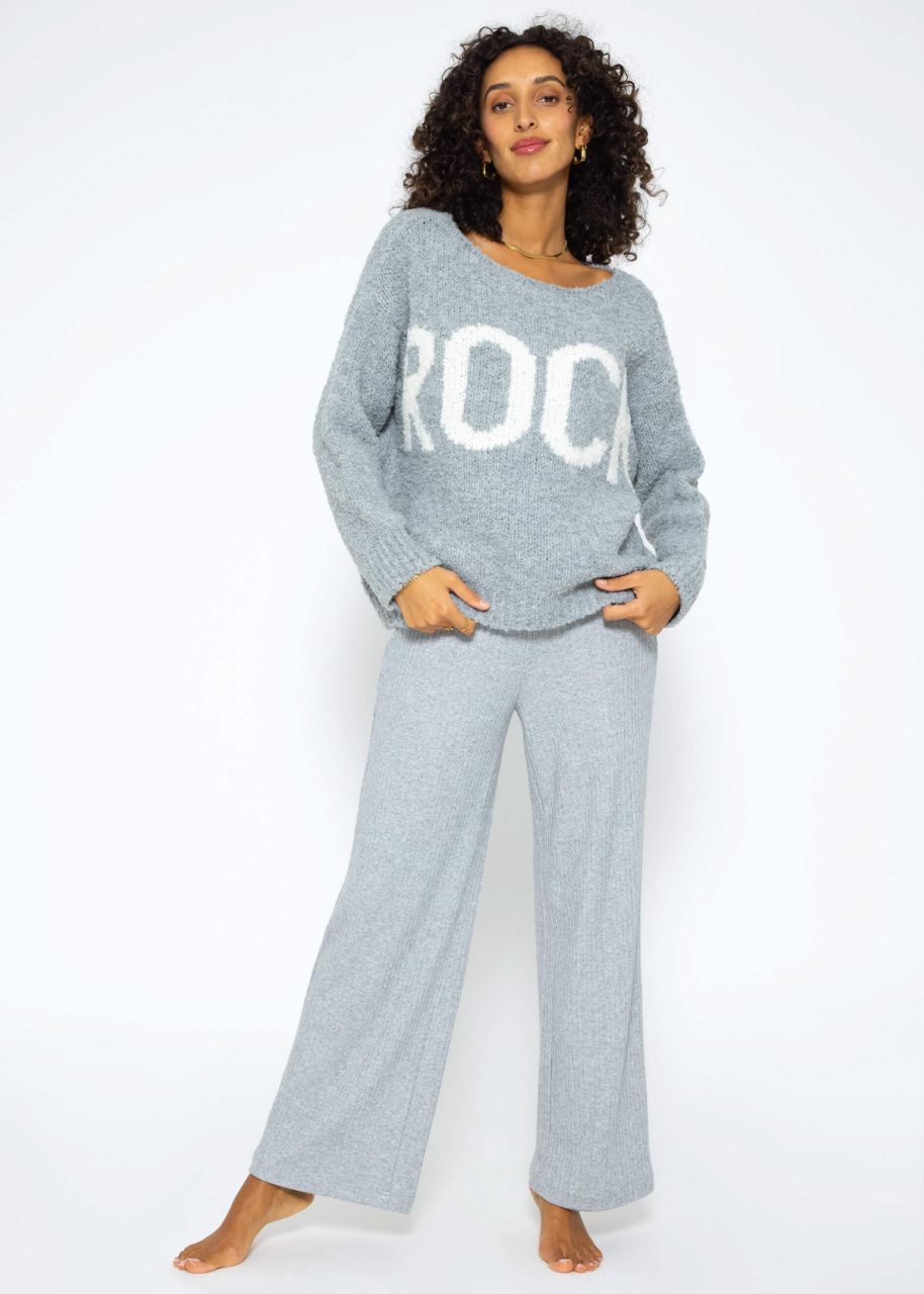 Oversize jumper with "Rock" lettering - grey-white