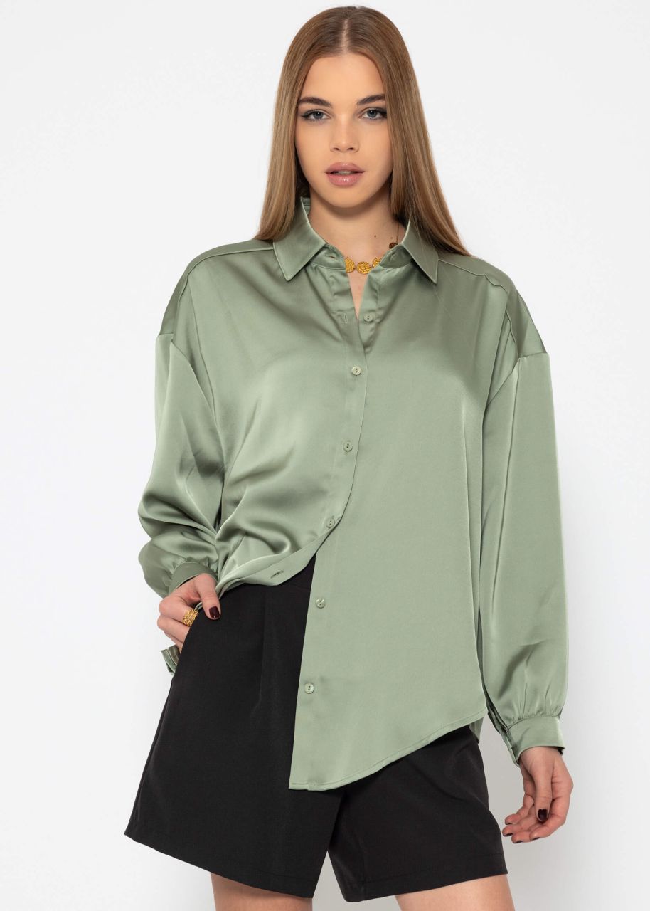 Oversized satin blouse in sage green