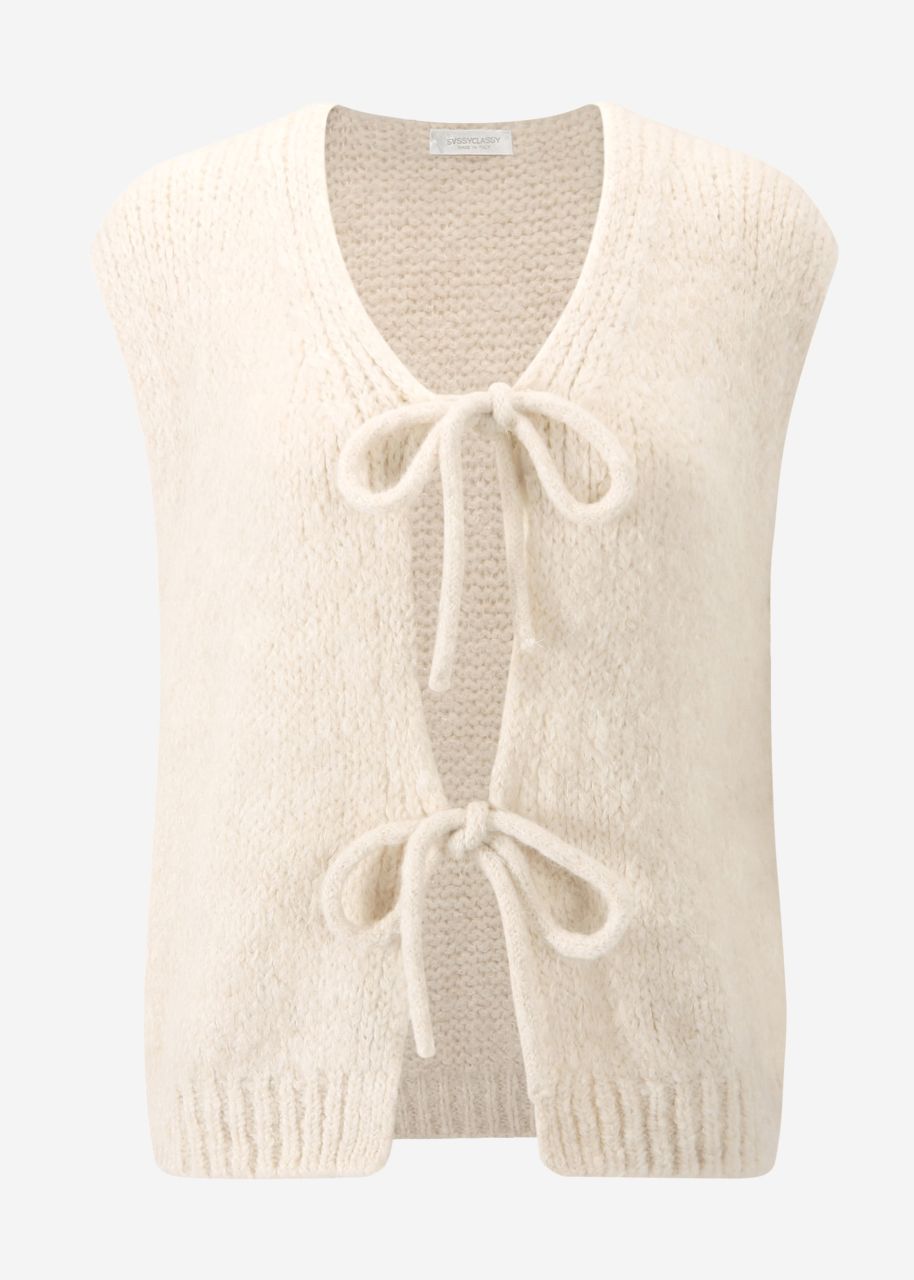 Fluffy, sleeveless knitted waistcoat - offwhite