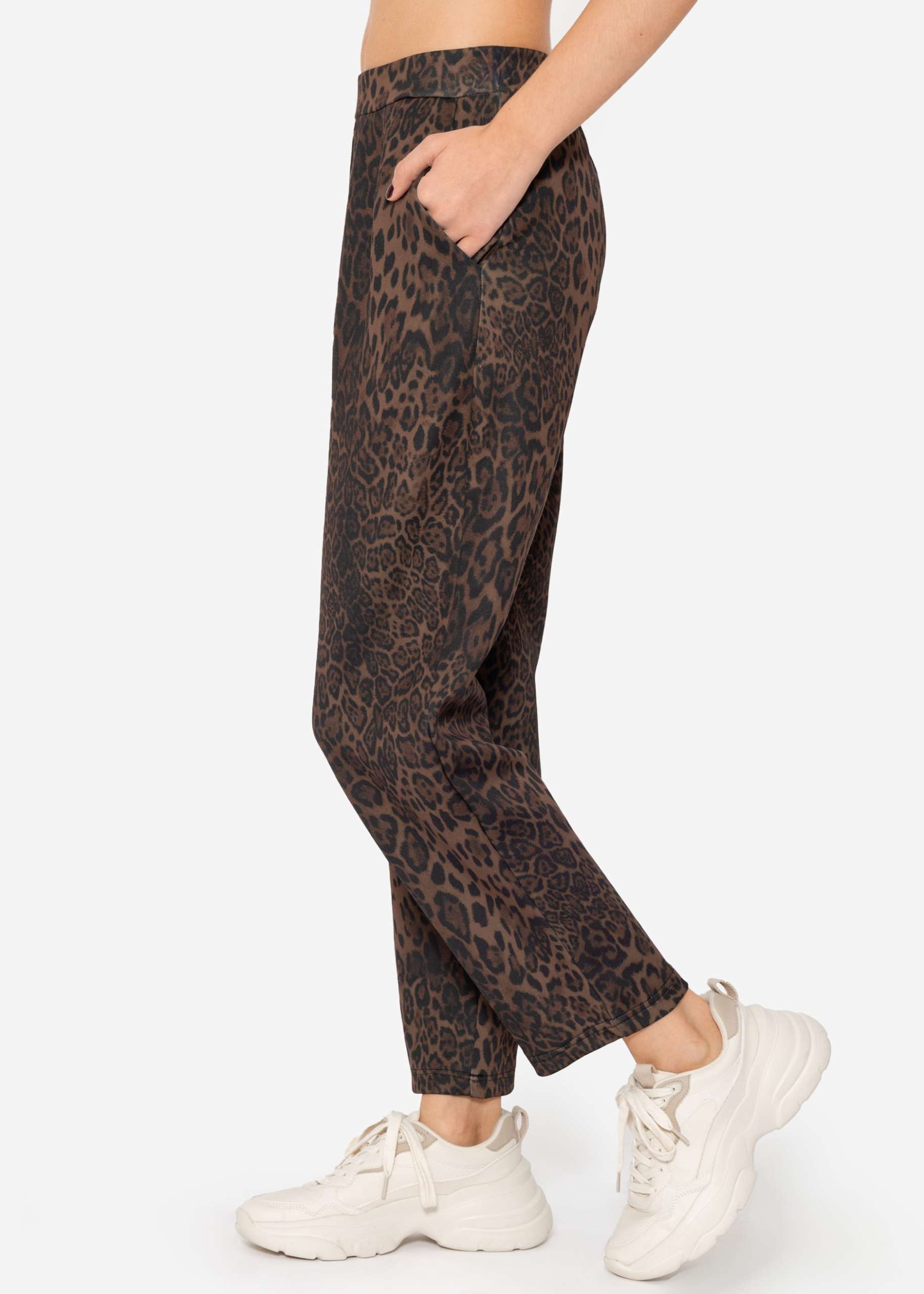 Soft trousers with leo print - black-brown