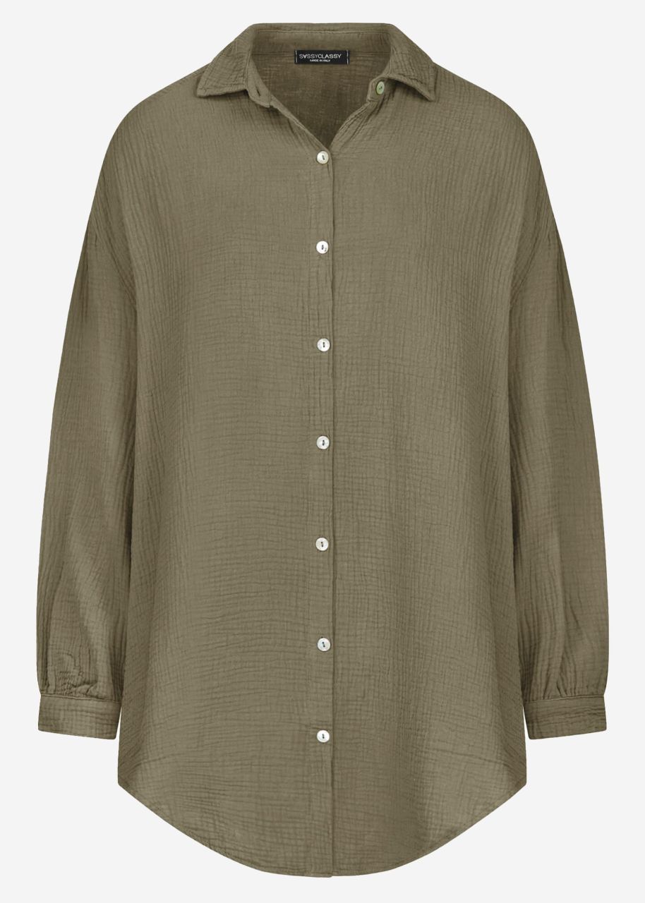 Muslin blouse oversize, khaki