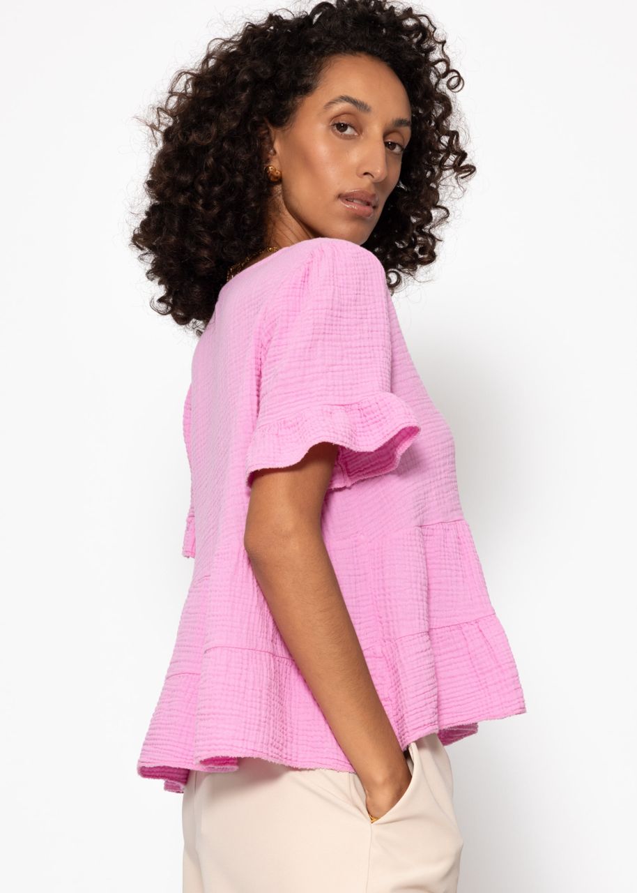 Muslin shirt with flounces - pink
