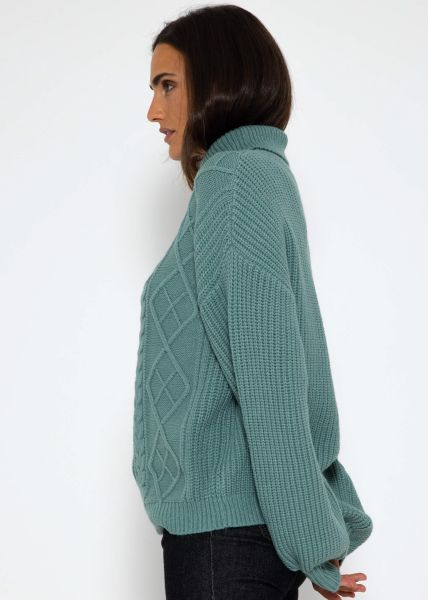 Cable knit turtleneck jumper - green