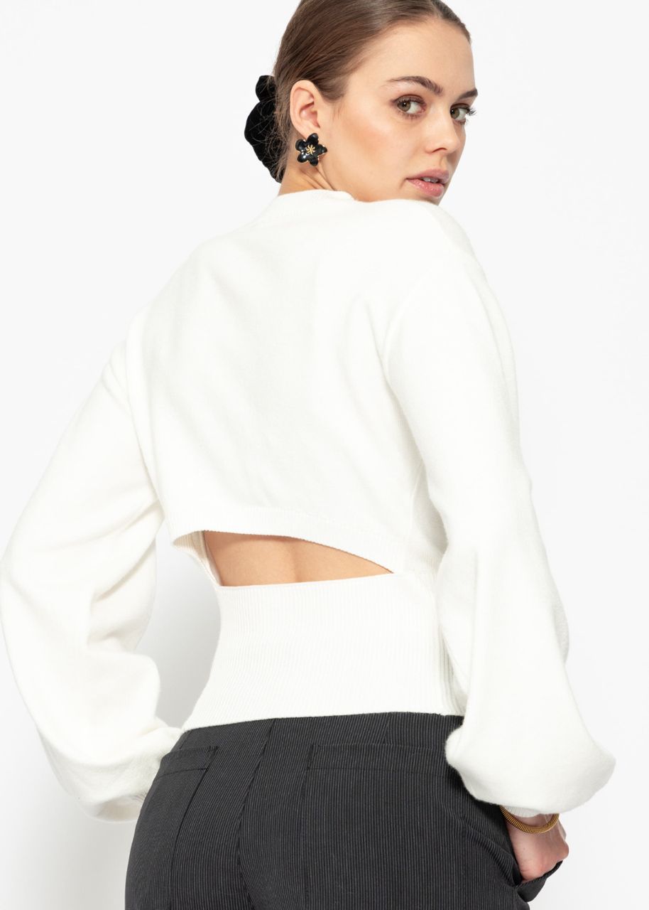 Jumper with balloon sleeves and back neckline - offwhite