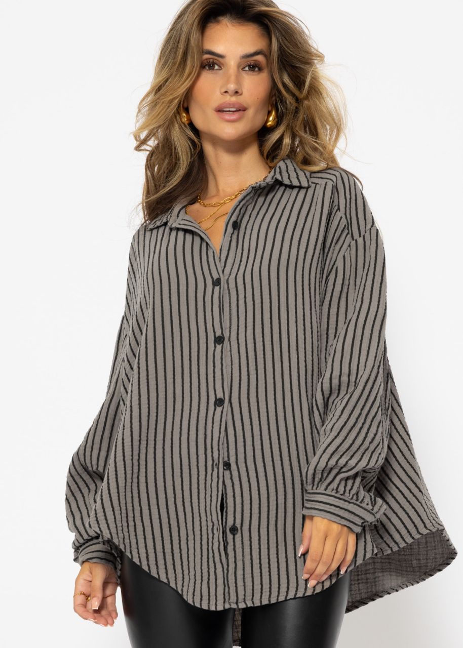 Oversize muslin blouse with black stripes - taupe