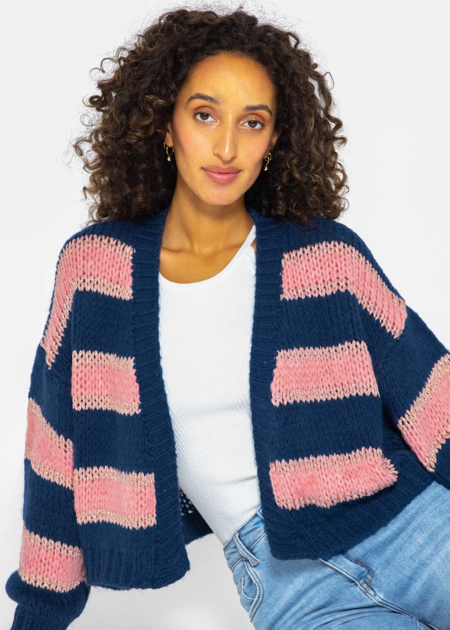 Cardigan with stripes - blue-pink-gold