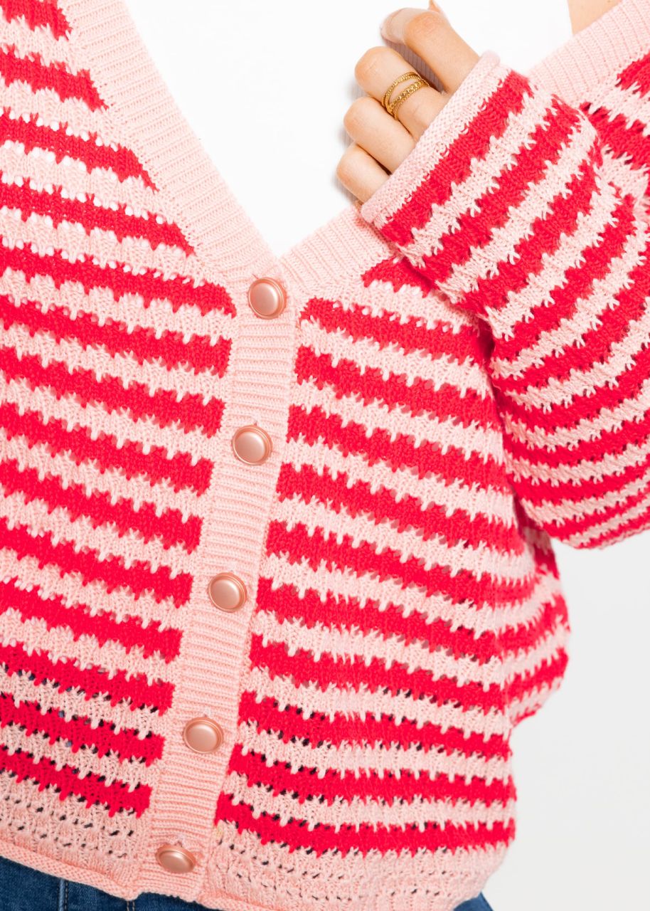 Cardigan in ajour knit - pink-red