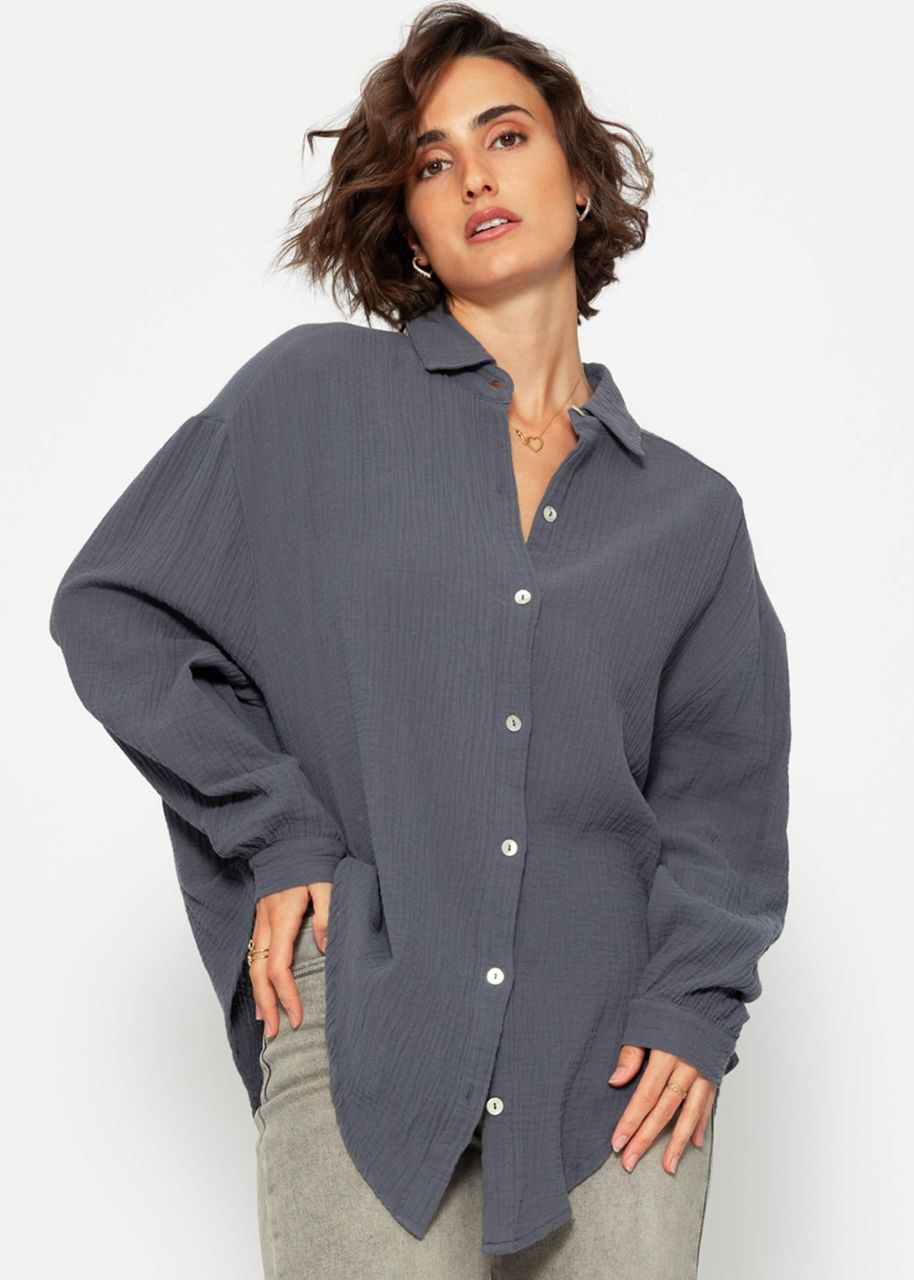 Muslin blouse oversize, short, dark gray