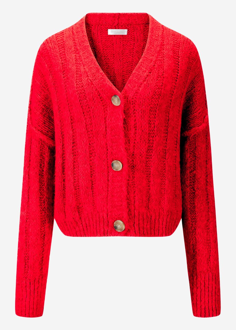 Ribbed cardigan with buttons - red